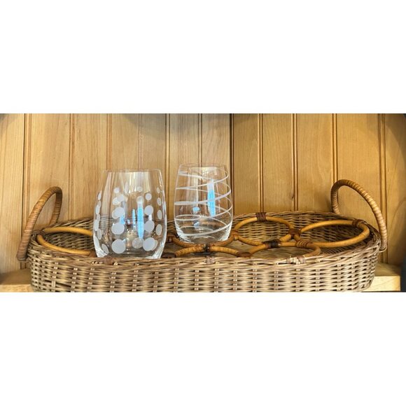 Vintage Woven Wicker Serving Tray Bamboo Handles - Picture 3 of 4